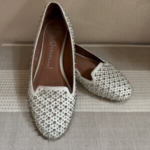 Jeffrey Campbell Martini Spiked Flats Shoes White Leather Slip-On Size 8.5
